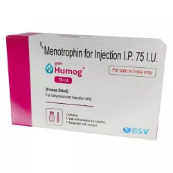 Хумог 75 МЕ (Менотропин) :: Humog HP 75 МЕ ФСГ+75 МЕ ЛГ, лиоф. д/р-ра для в/м введ, 1 шт. фото